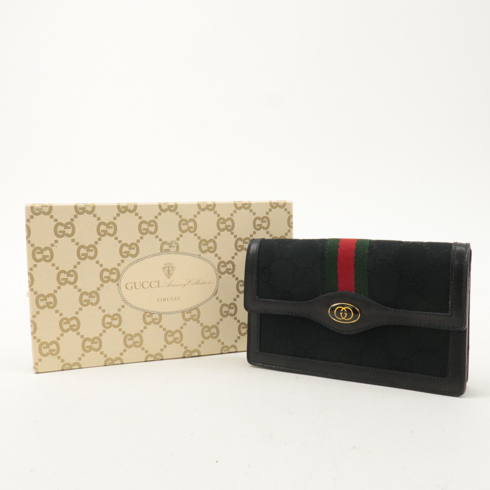 GUCCI Old Gucci Sherry GG Canvas Leather Pouch Black