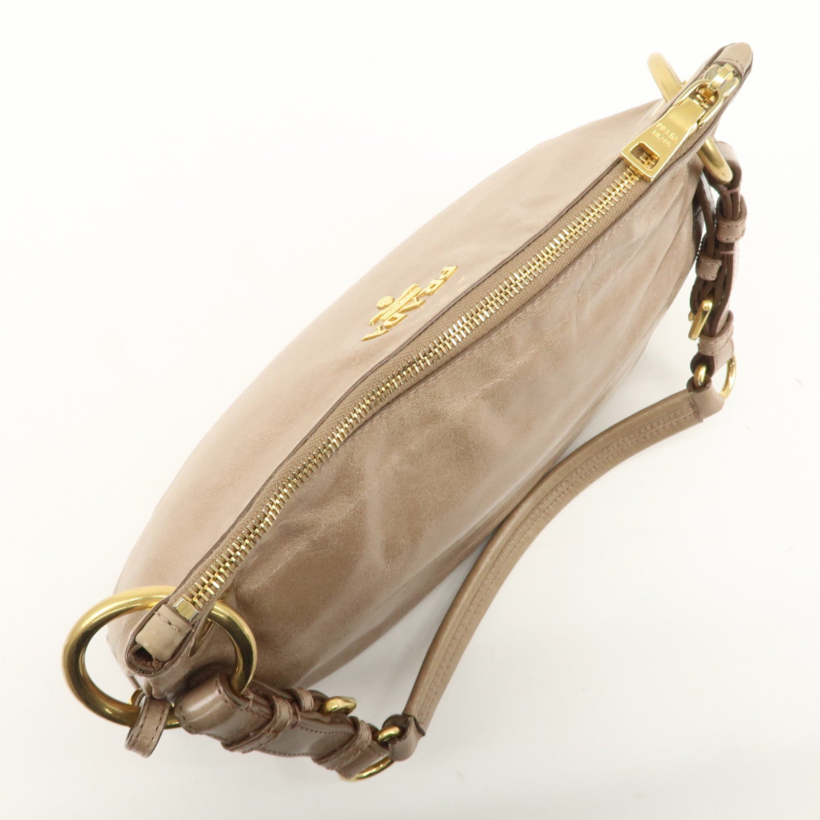 PRADA Leather Shoulder Bag Hand Bag Beige BR4984