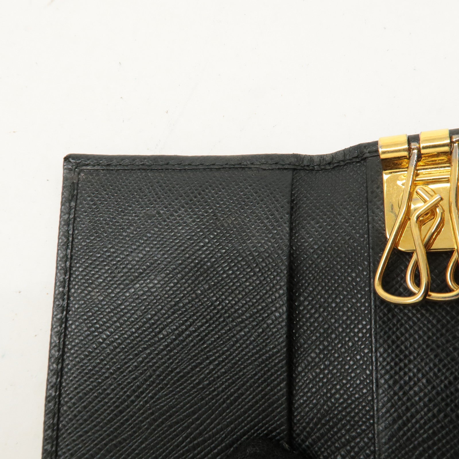 PRADA Leather 6 KeyHook Key Case Key Holder NERO Black 1PG222