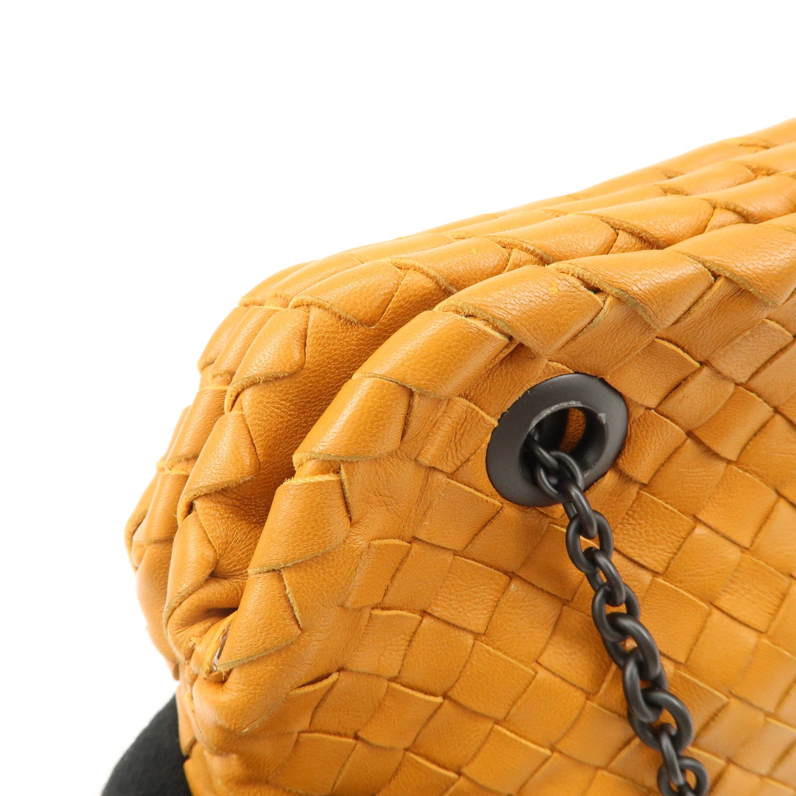 Bottega Veneta Intrecciato Leather Chain Shoulder Bag Orange Used