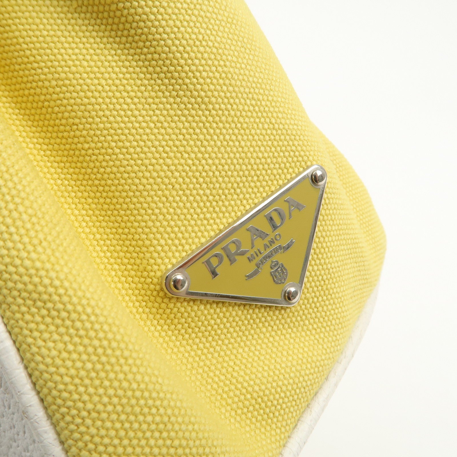 PRADA Triangle Logo Canvas Leather Shoulder Bag Yellow Silver HDW Used