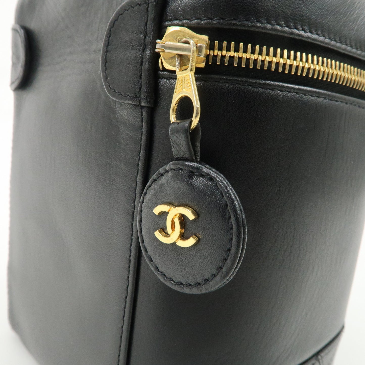 CHANEL Bicolore Lamb Skin Vanity Bag Hand Bag Black A01619