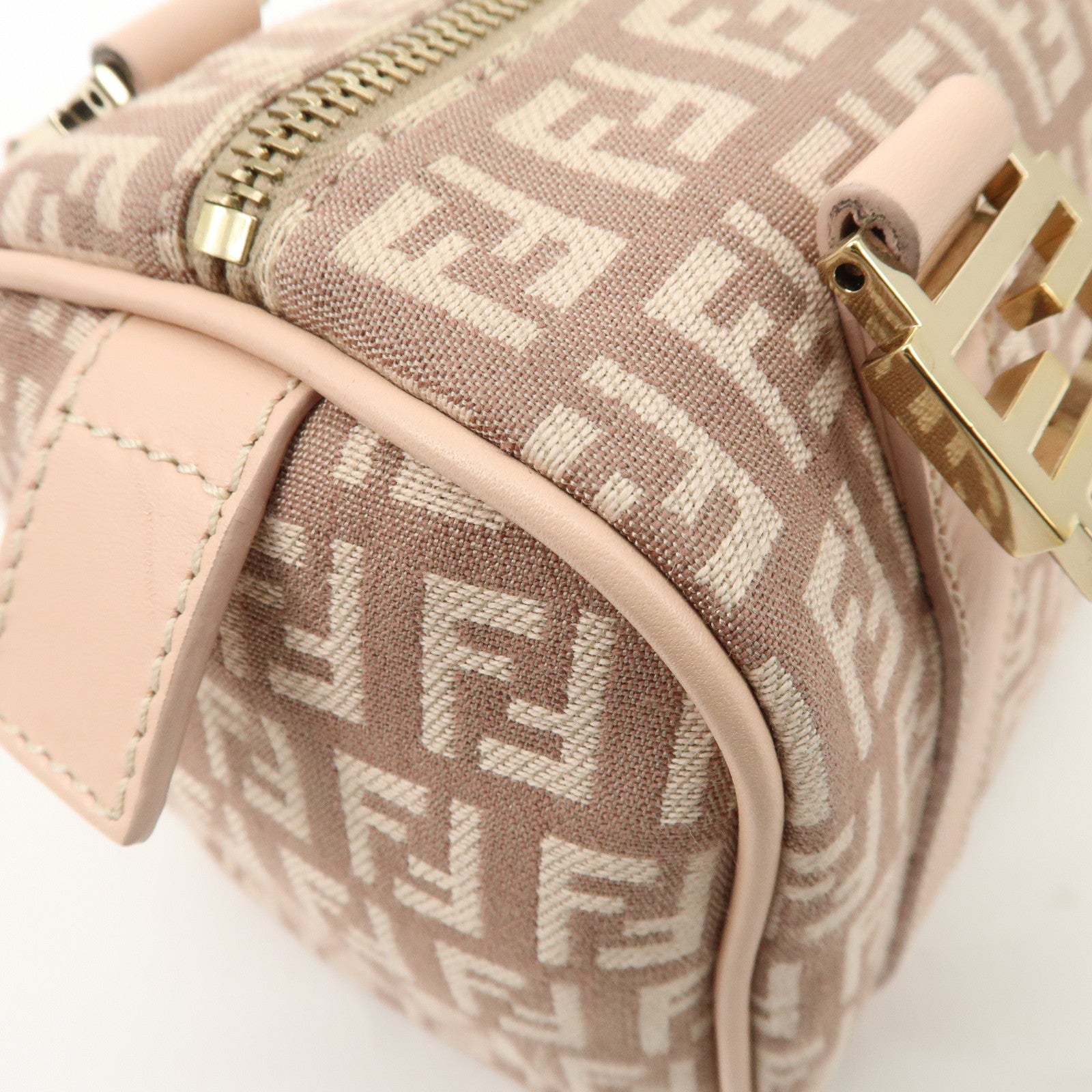 FENDI Zucchino Canvas Leather Mini Boston Bag Pink 8BL071