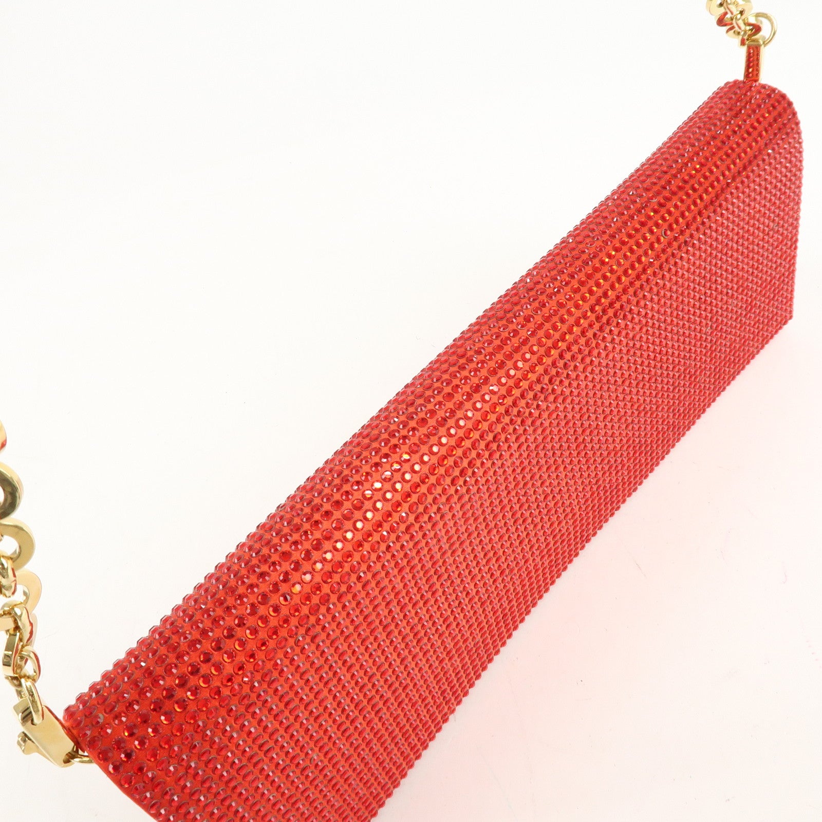 Ferragamo Nylon Rhinestone 2Way Bag Chain Shoulder Bag Red