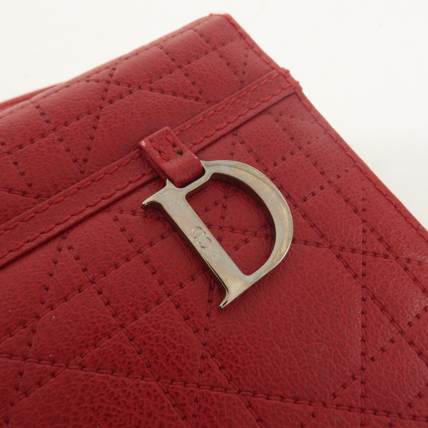 Christian Dior Leather Cannage Vanity Bag Hand Bag Red