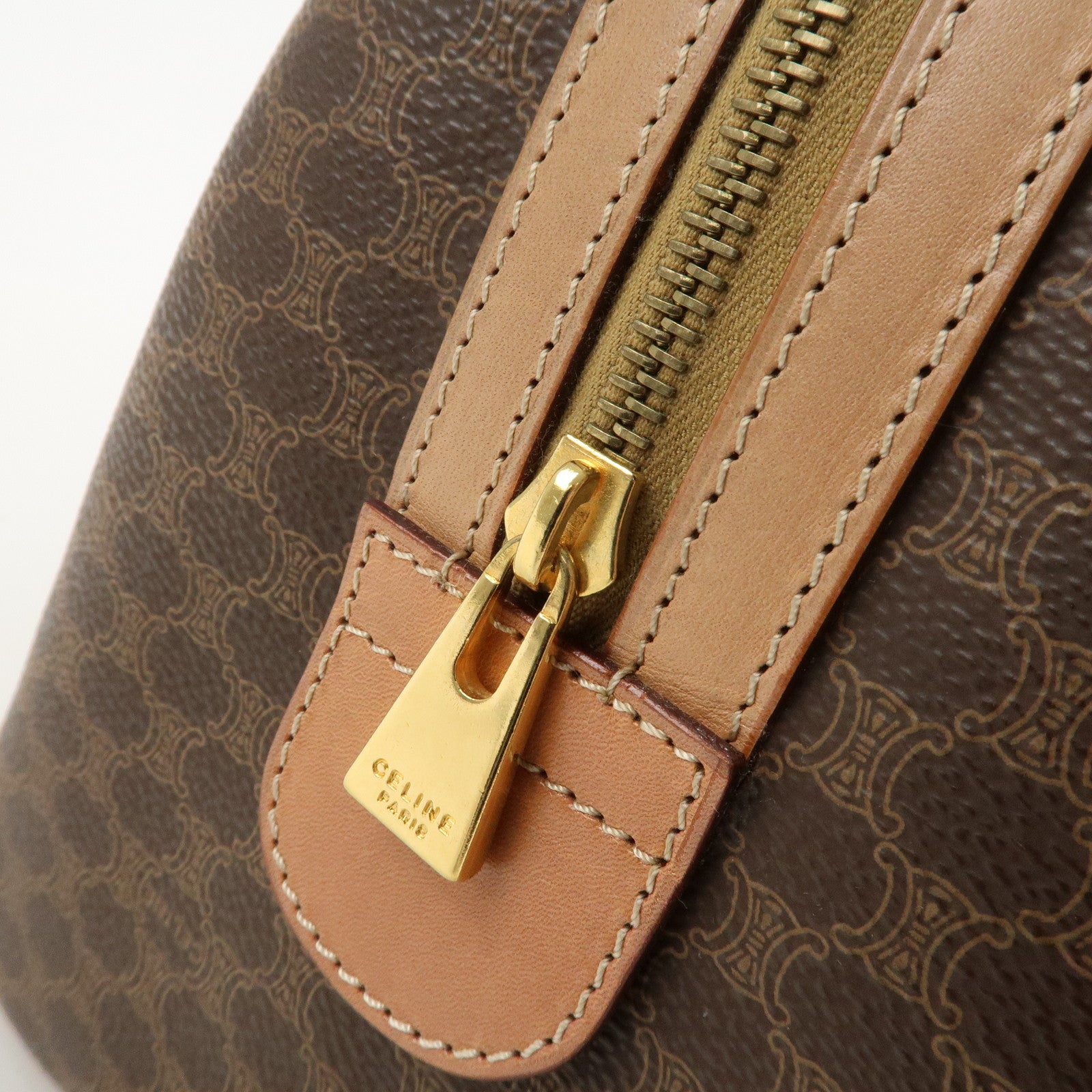 CELINE Macadam PVC Leather Boston Bag Hand Bag Brown Used