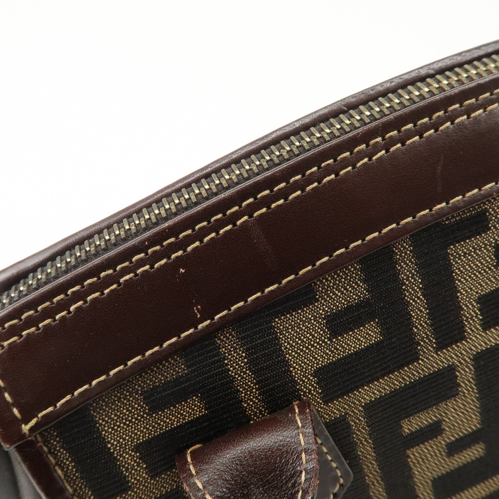FENDI Zucca Canvas Leather 2 way Leather Hand Bag Shoulder Bag Used