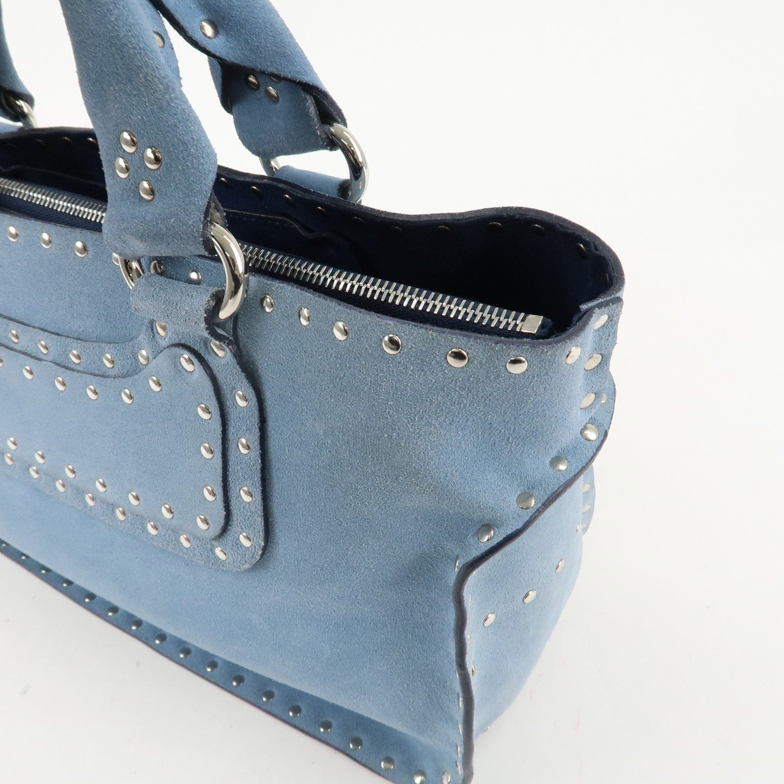 CELINE Suede Hand Bag Tote Bag Blue CE00/23