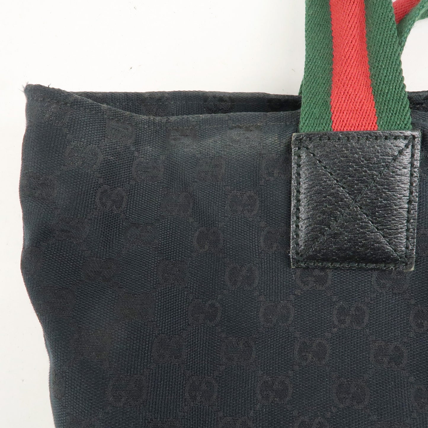 GUCCI Sherry GG Canvas Leather Tote Bag Hand Bag Black 131230