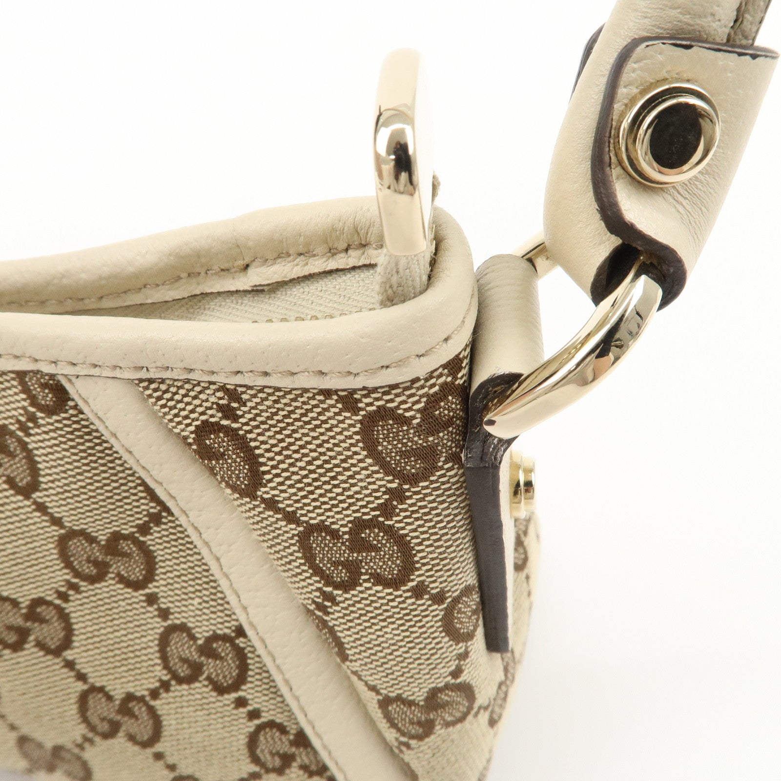 GUCCI Abbey GG Canvas Leather Shoulder Bag Beige Ivory 130939