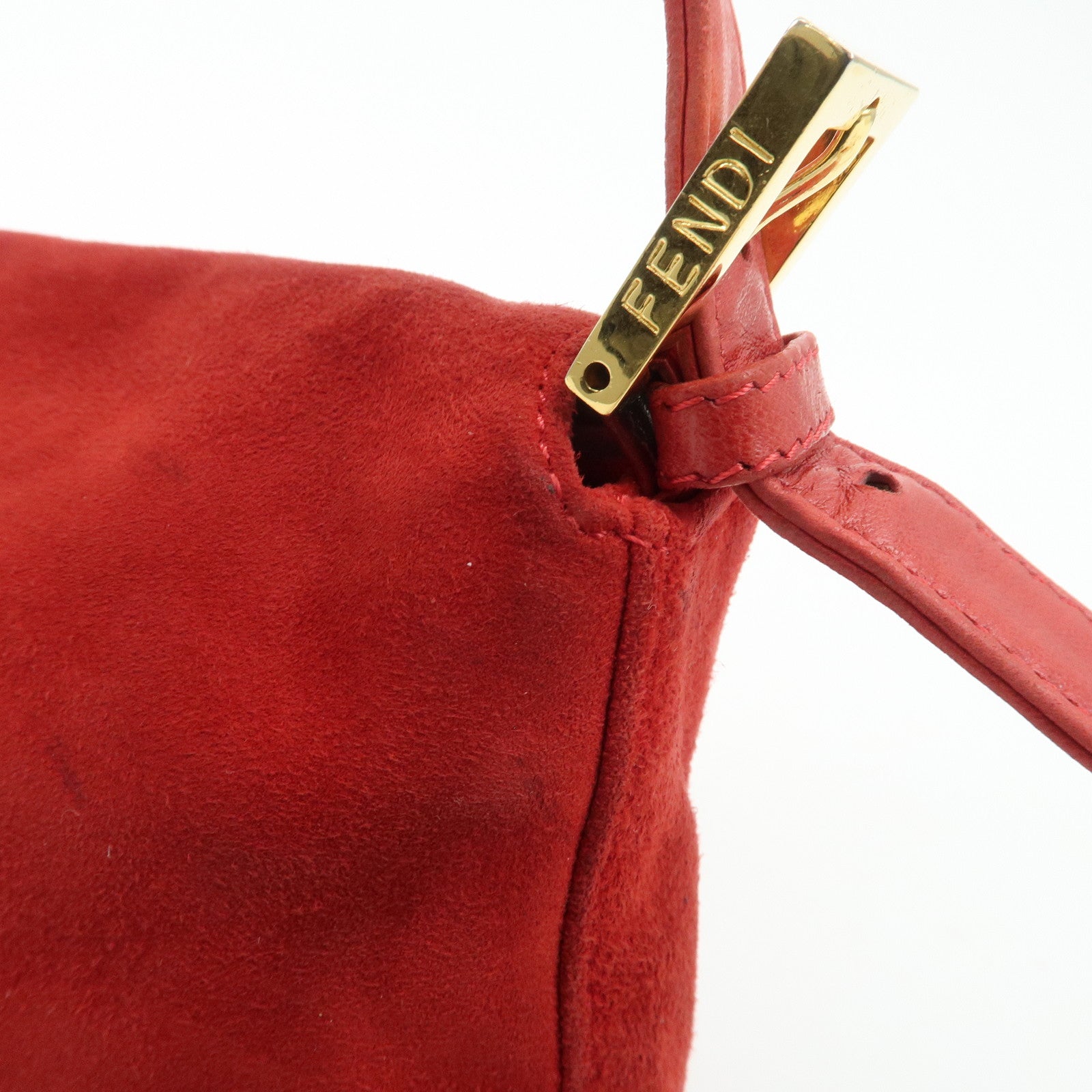 FENDI Mamma Baguette Suede Leather Shoulder Bag Red 26424