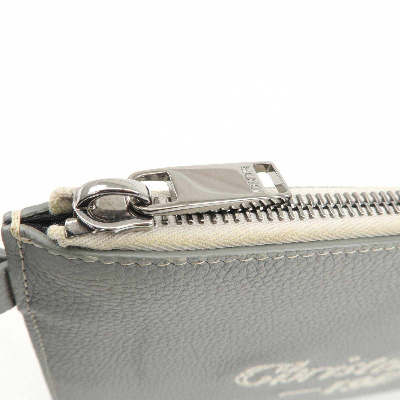 Christian Dior Leather CD 1947 Clutch Pouch Gray