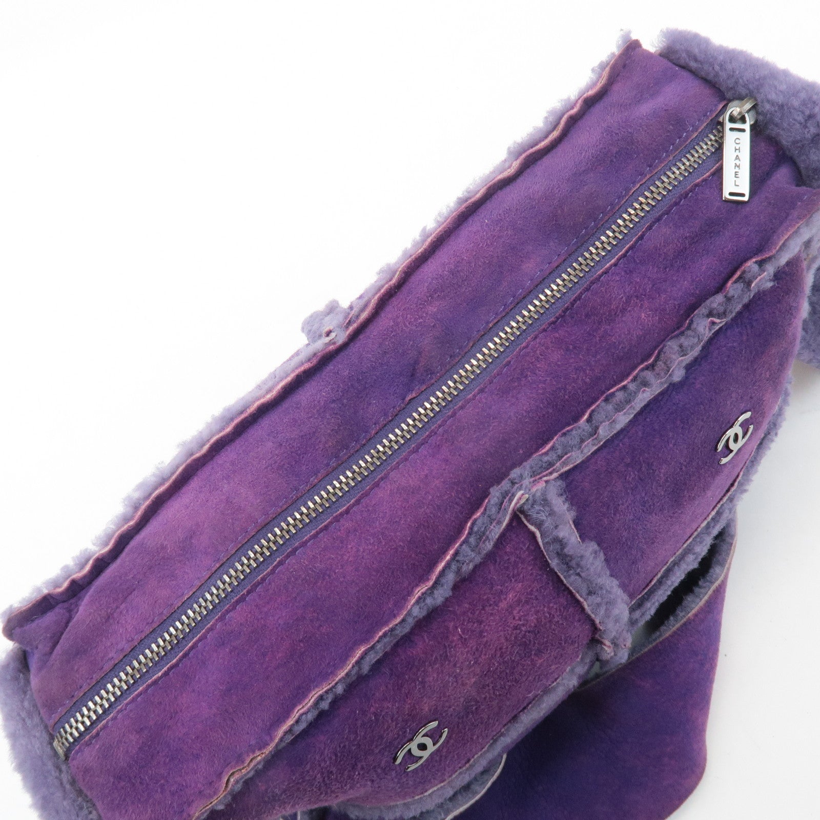 CHANEL COCO Mark Chocolate Bar Suede Mouton Shoulder Bag Purple Used