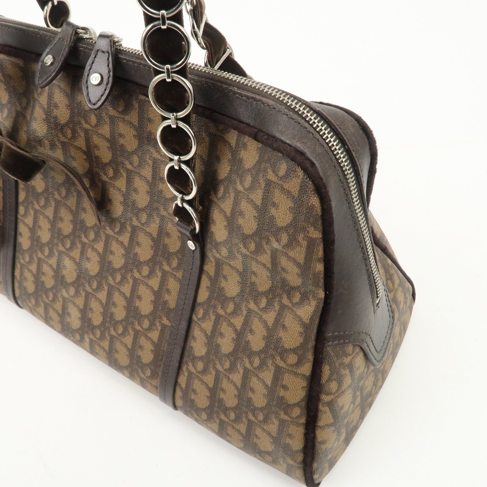Christian Dior Romantic Trotter PVC Velor Chain Shoulder Bag Used