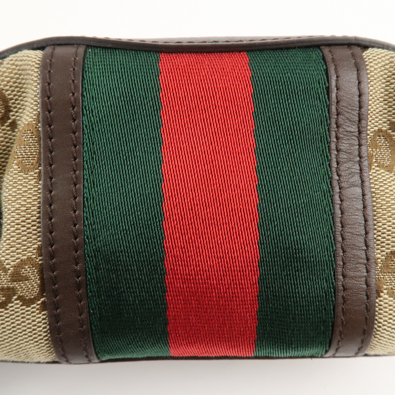 GUCCI Sherry GG Canvas Leather Pouch Beige Brown 256636