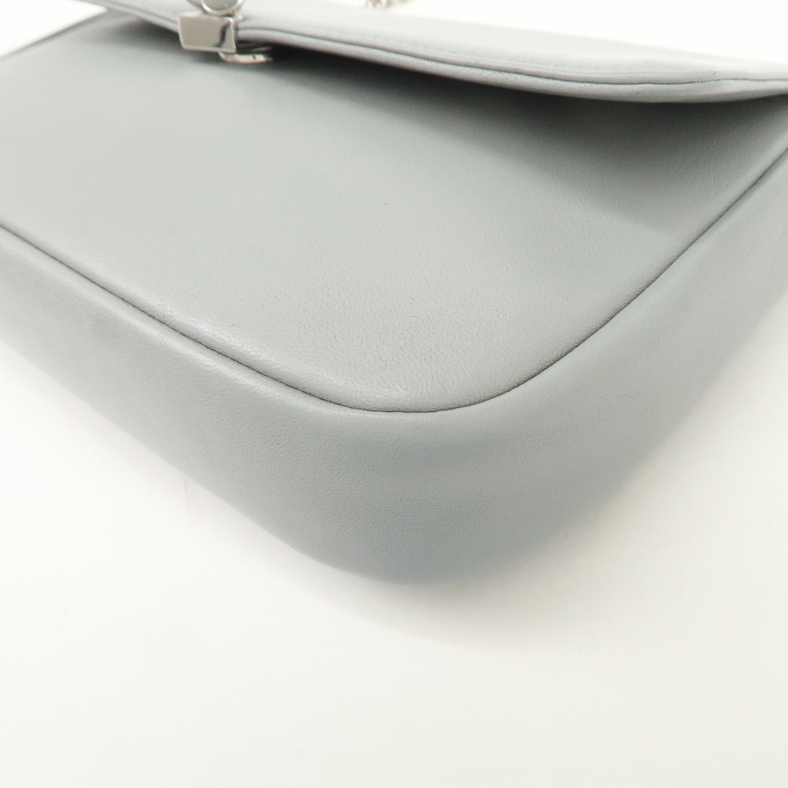 Christian Dior Leather Chain Shoulder Bag Light Blue 112-MA-0174