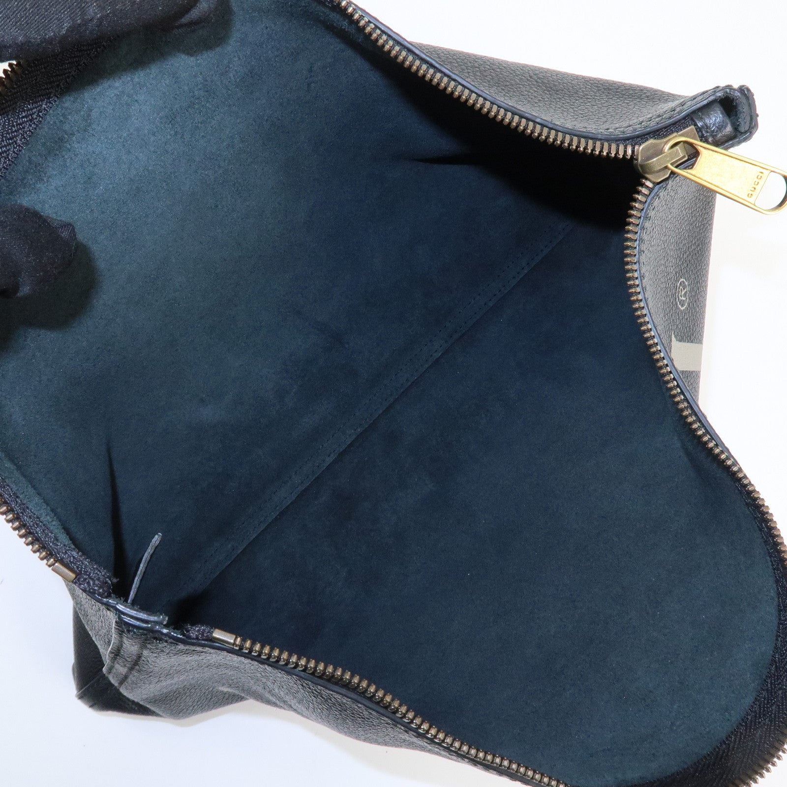 GUCCI Logo Print Leather Portfolio Clutch Bag Black 500984 Used