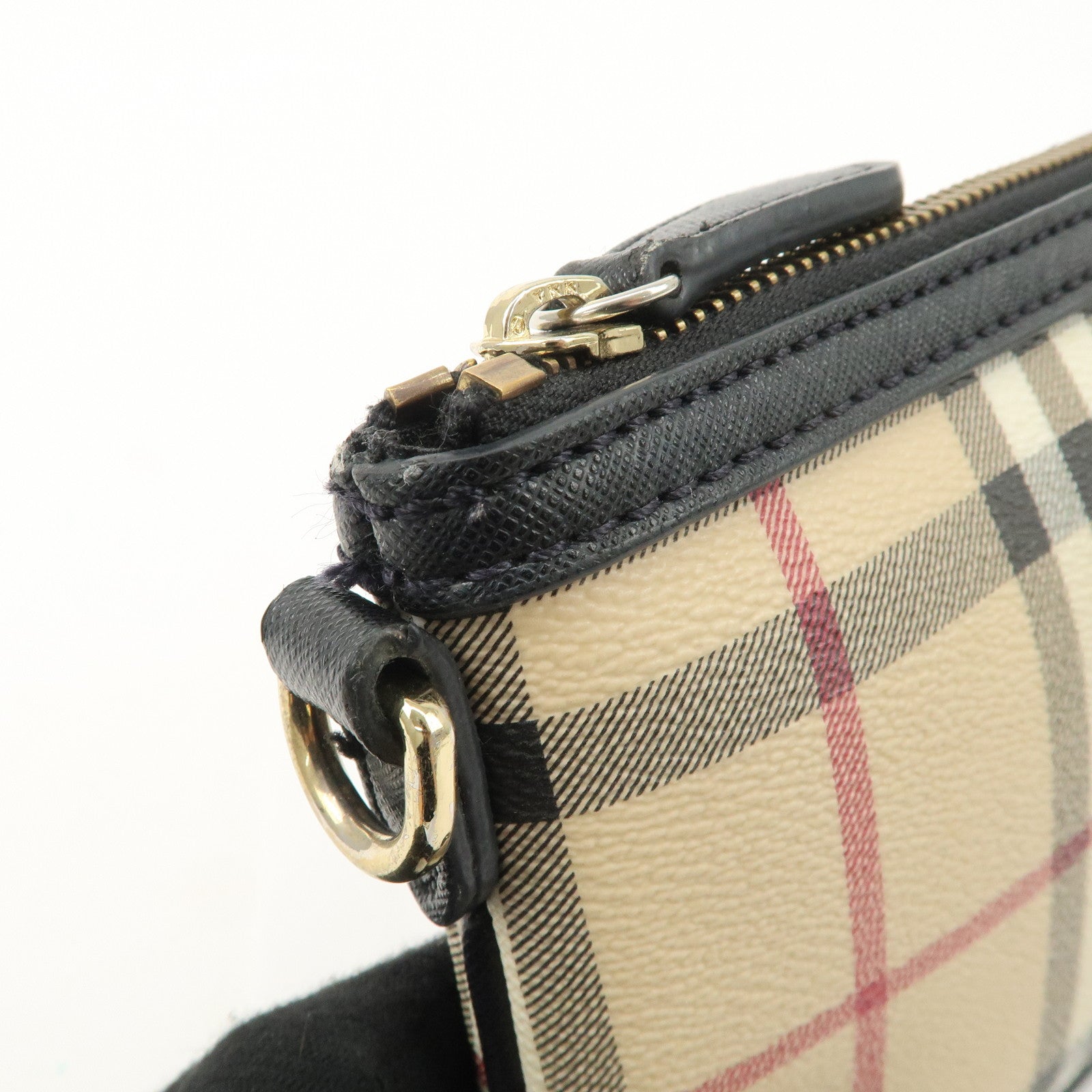 BURBERRY Nova Plaid PVC Leather Shoulder Bag Hand Bag Black Used