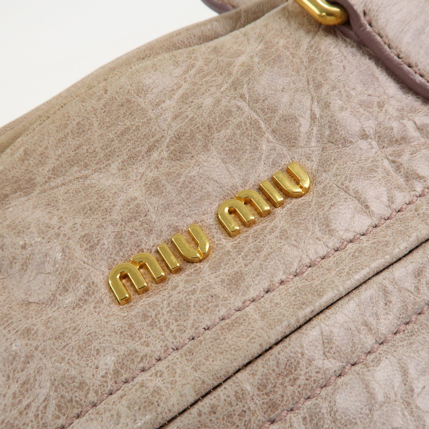 MIU MIU Logo Leather 2 Way Hand Bag Shoulder Bag  Beige