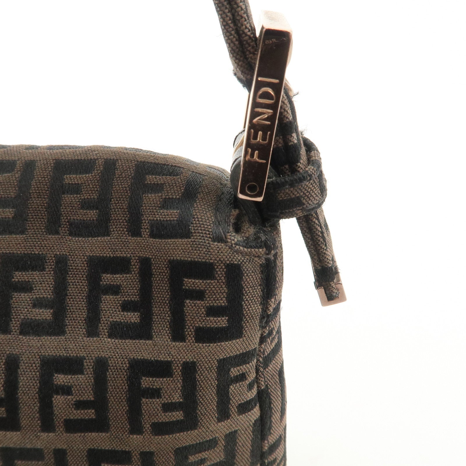 FENDI Mamma Baguette Canvas Shoulder Bag Brown Black 26424 Used
