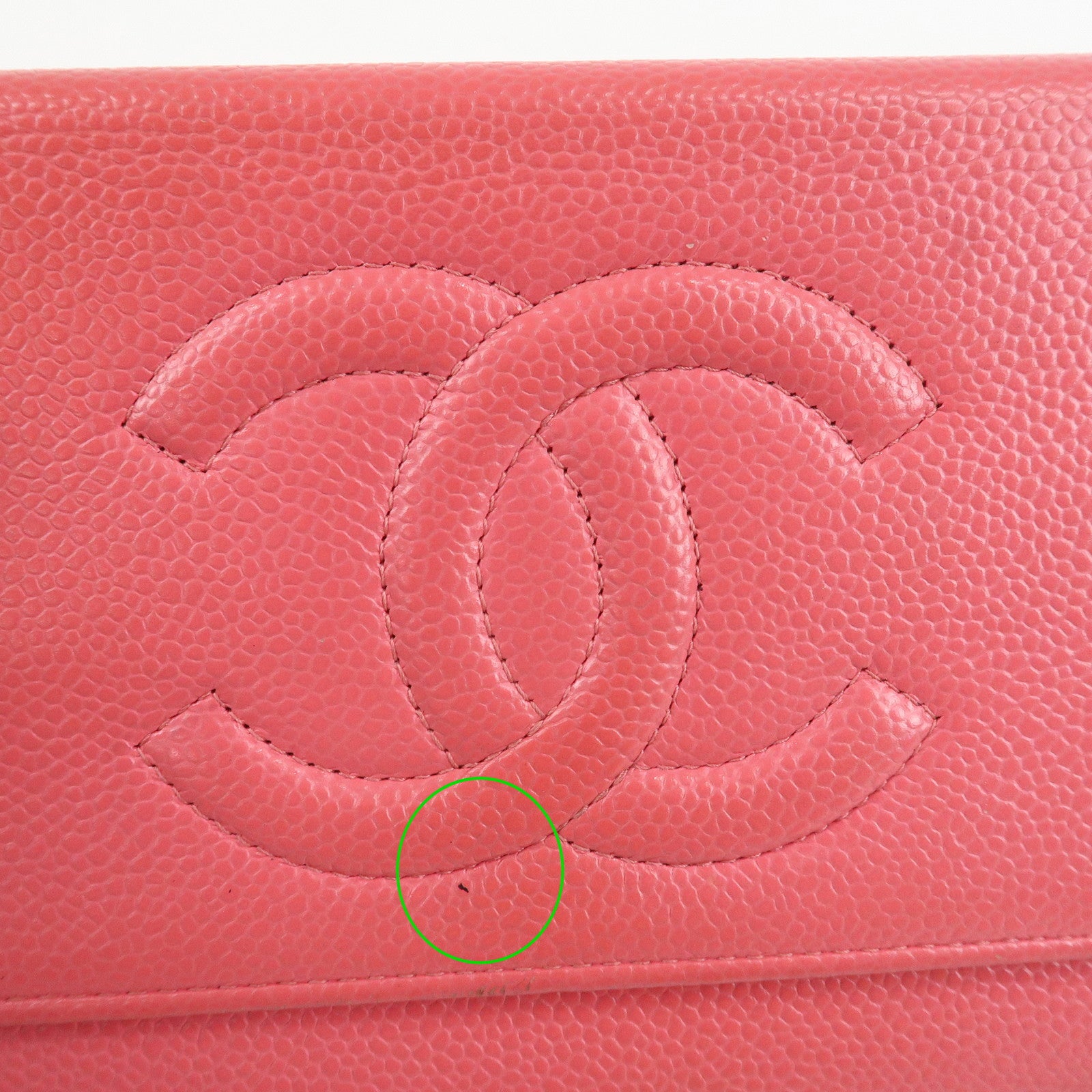 CHANEL COCO Mark Caviar Skin Chain Wallet WOC A48654 Pink Used