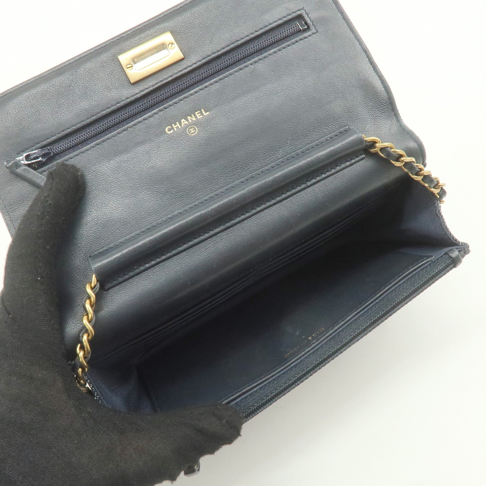 CHANEL 2.55 Denim Leather Chain Shoulder Wallet Blue A70328