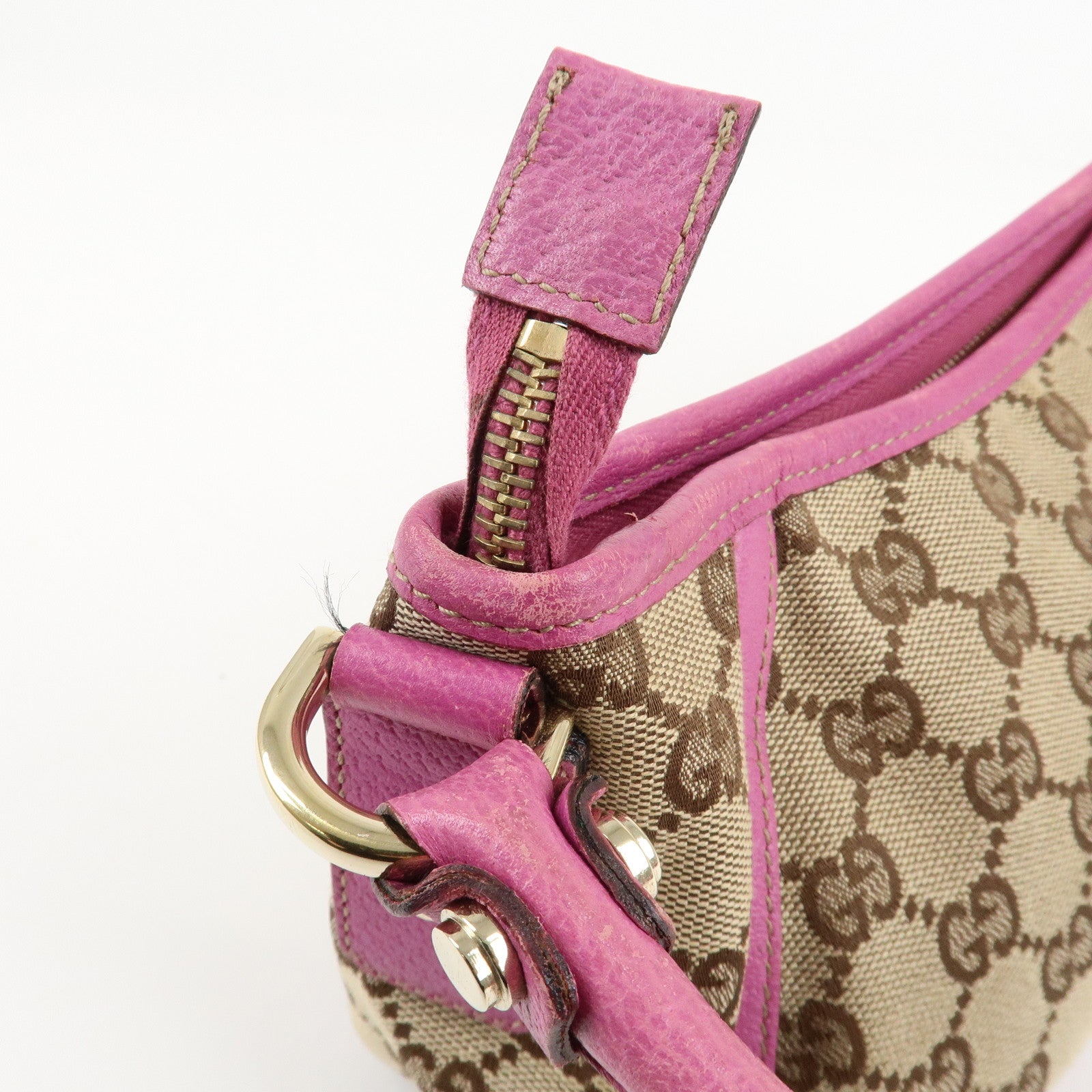 GUCCI Abbey GG Canvas Leather Shoulder Bag Pink Beige 130939