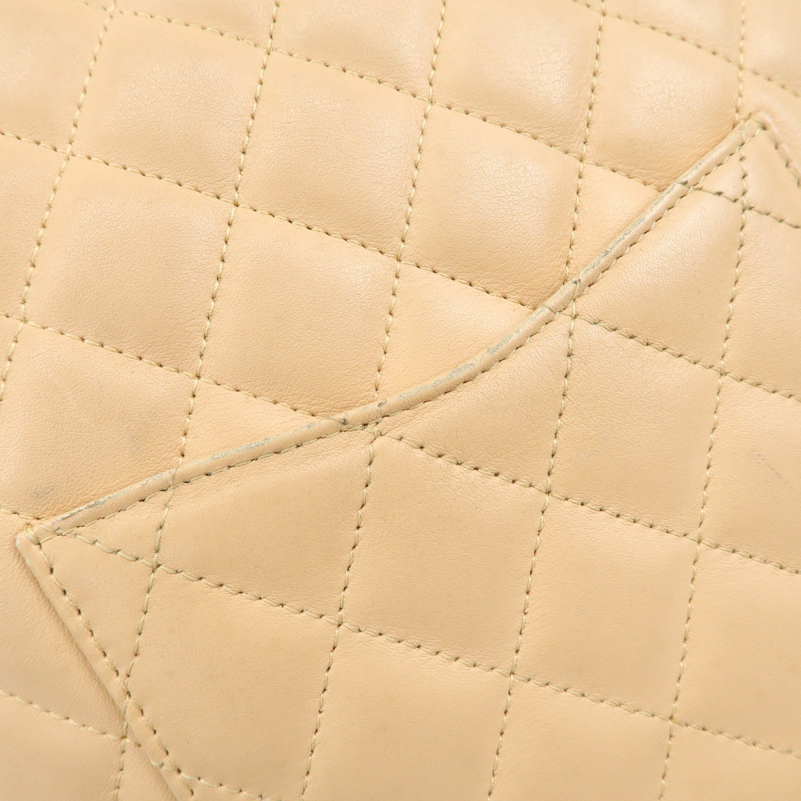 CHANEL Cambon Line Lambskin Shoulder Bag Beige Black A25178 Used