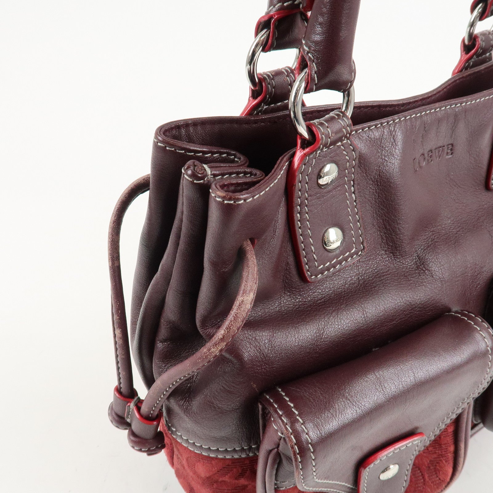 LOEWE Anagram Suede Leather Hand Bag Bordeaux