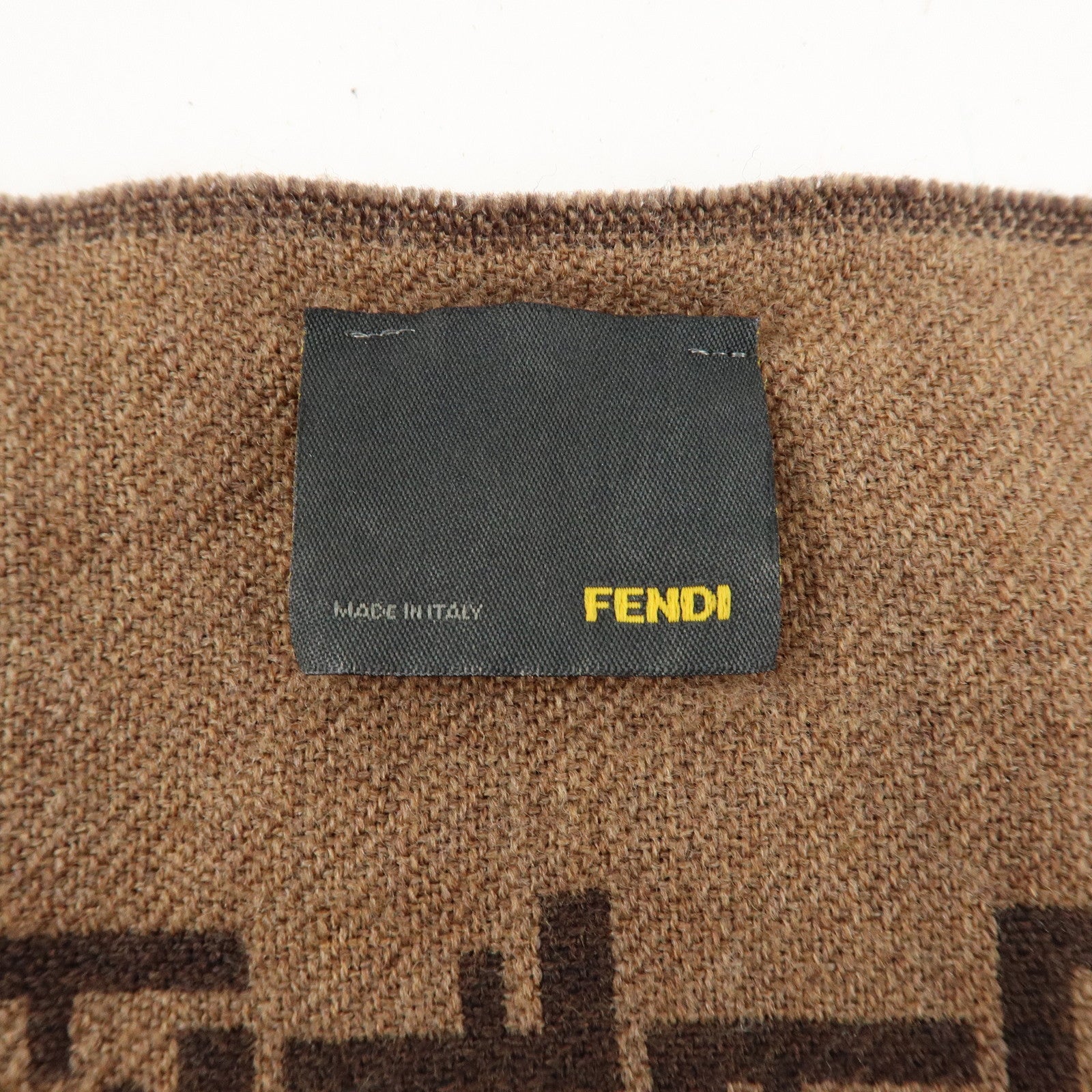 FENDI Zucchino Wool 100% Scarf Brown Black