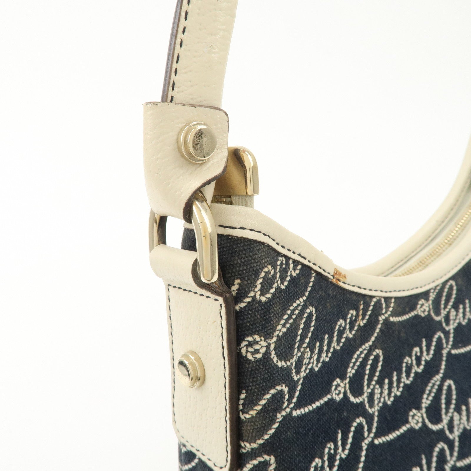 GUCCI Abbey GG Canvas Leather Shoulder Bag Ivory Navy 130738 Used