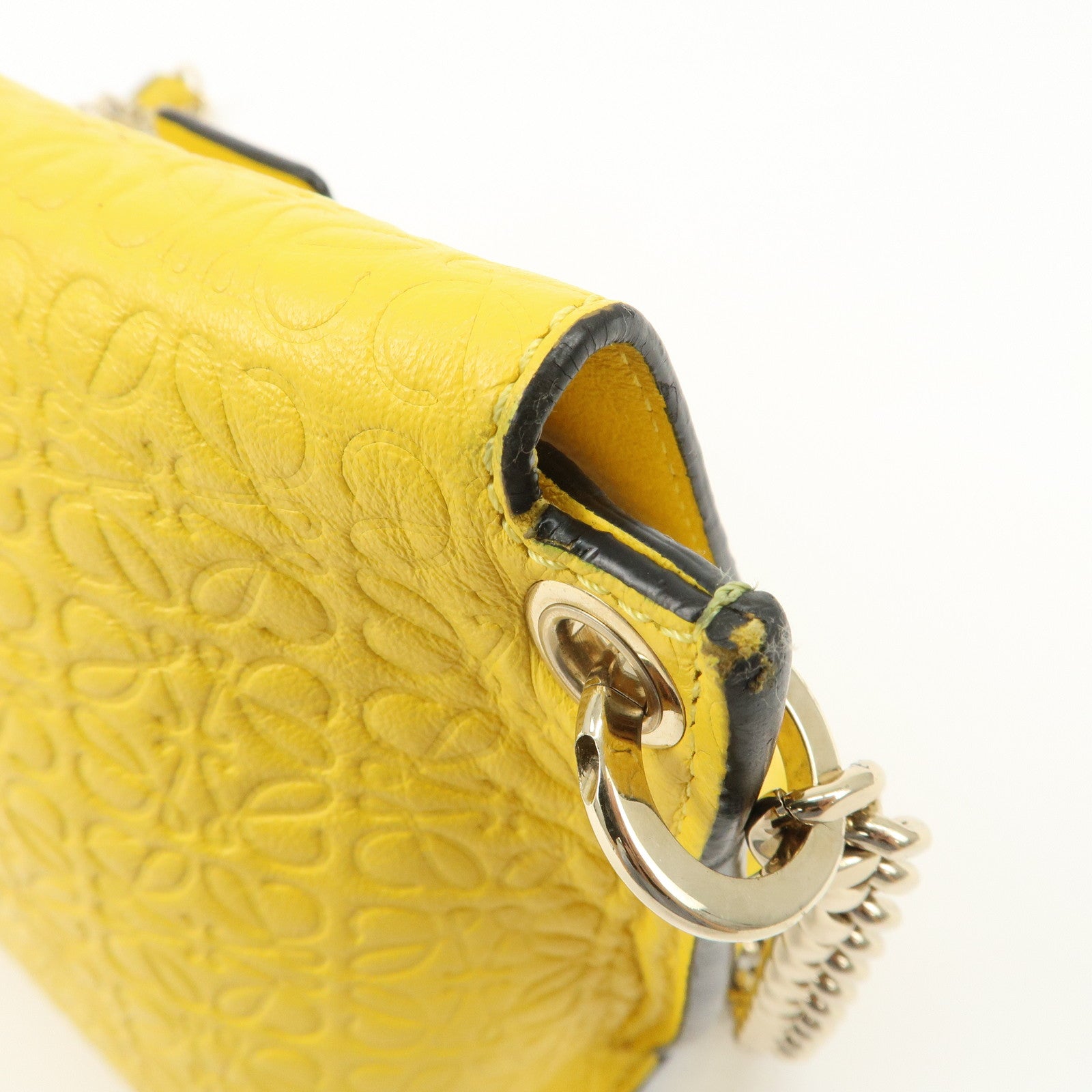 LOEWE Anagram Leather Avenue Chain Shoulder Bag Hand Bag Yellow Used