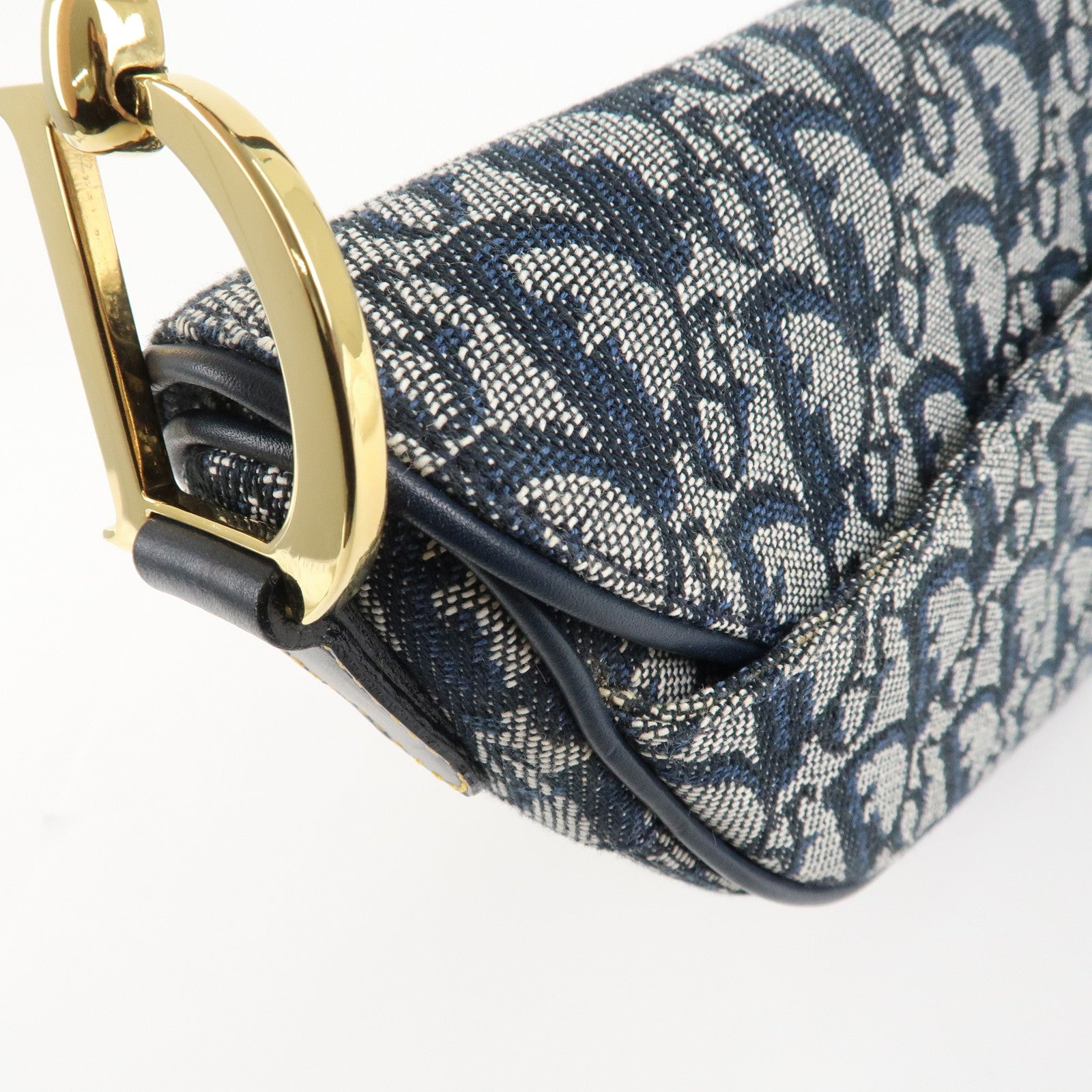 Christian Dior Trotter Jacquard Leather Saddle Shoulder Bag Navy Used