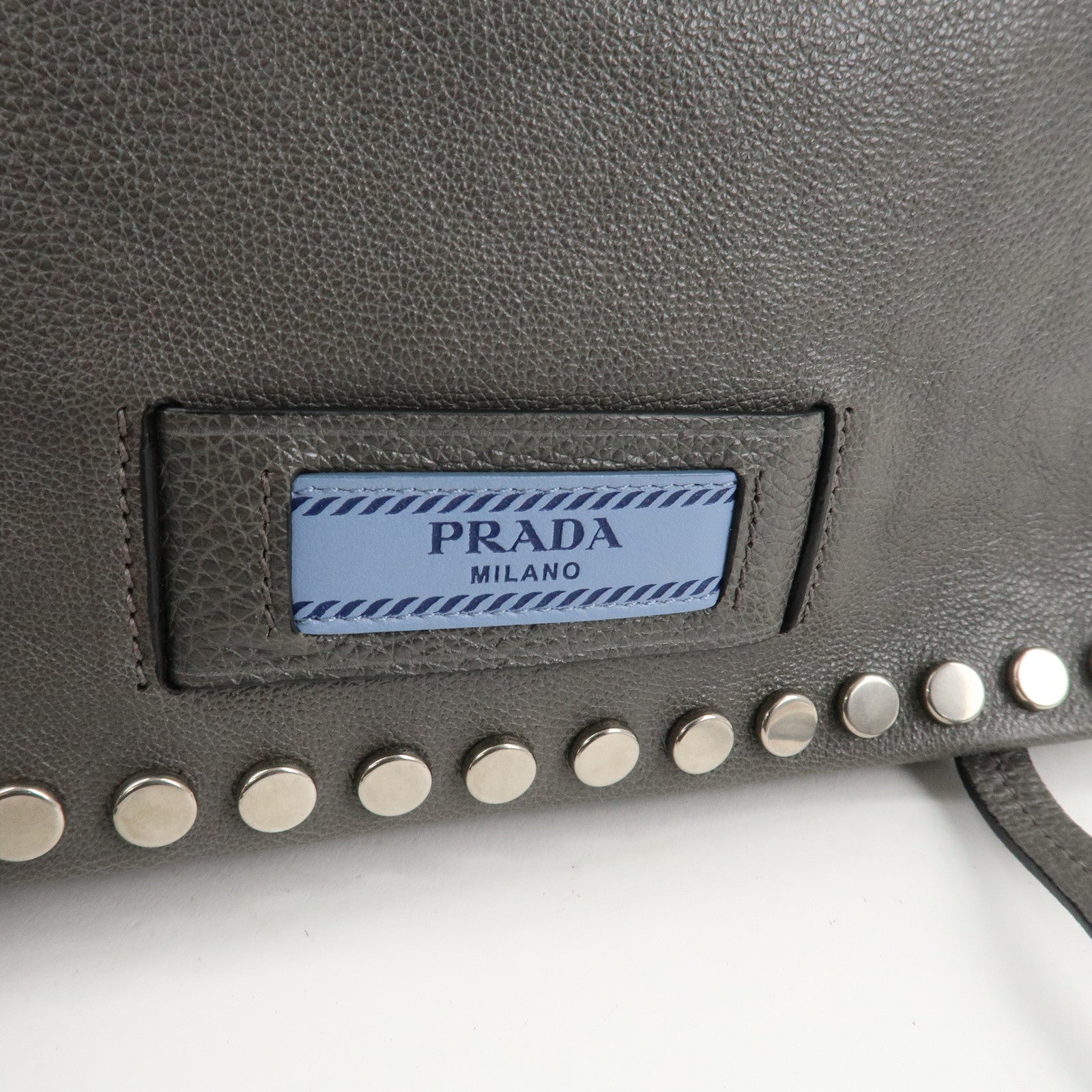 PRADA Etiquette Leather Shoulder Bag Gray Silver Hardware 1BD082