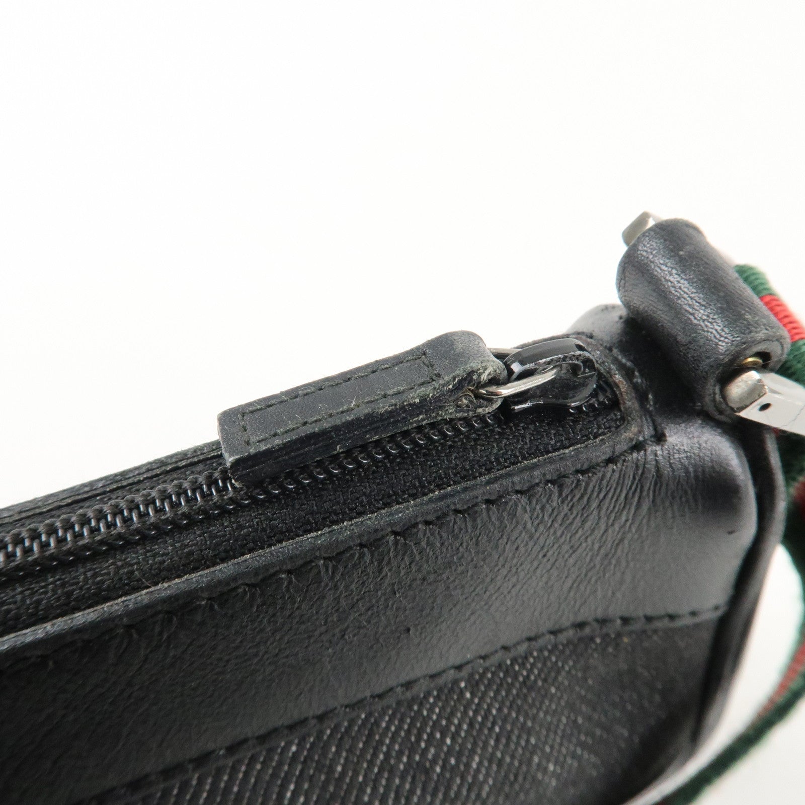 GUCCI Sherry Canvas Leather Accessory Pouch Hand Bag Black 92820 Used