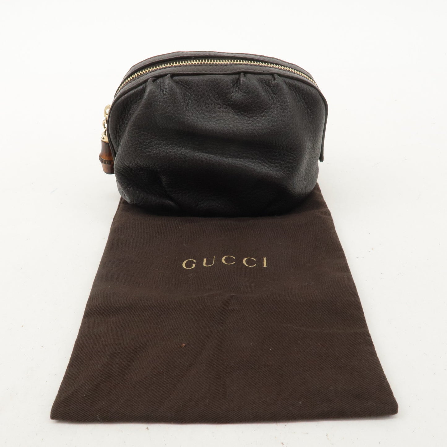 GUCCI Bamboo Leather Pouch Cosmetic Pouch Brown 246175