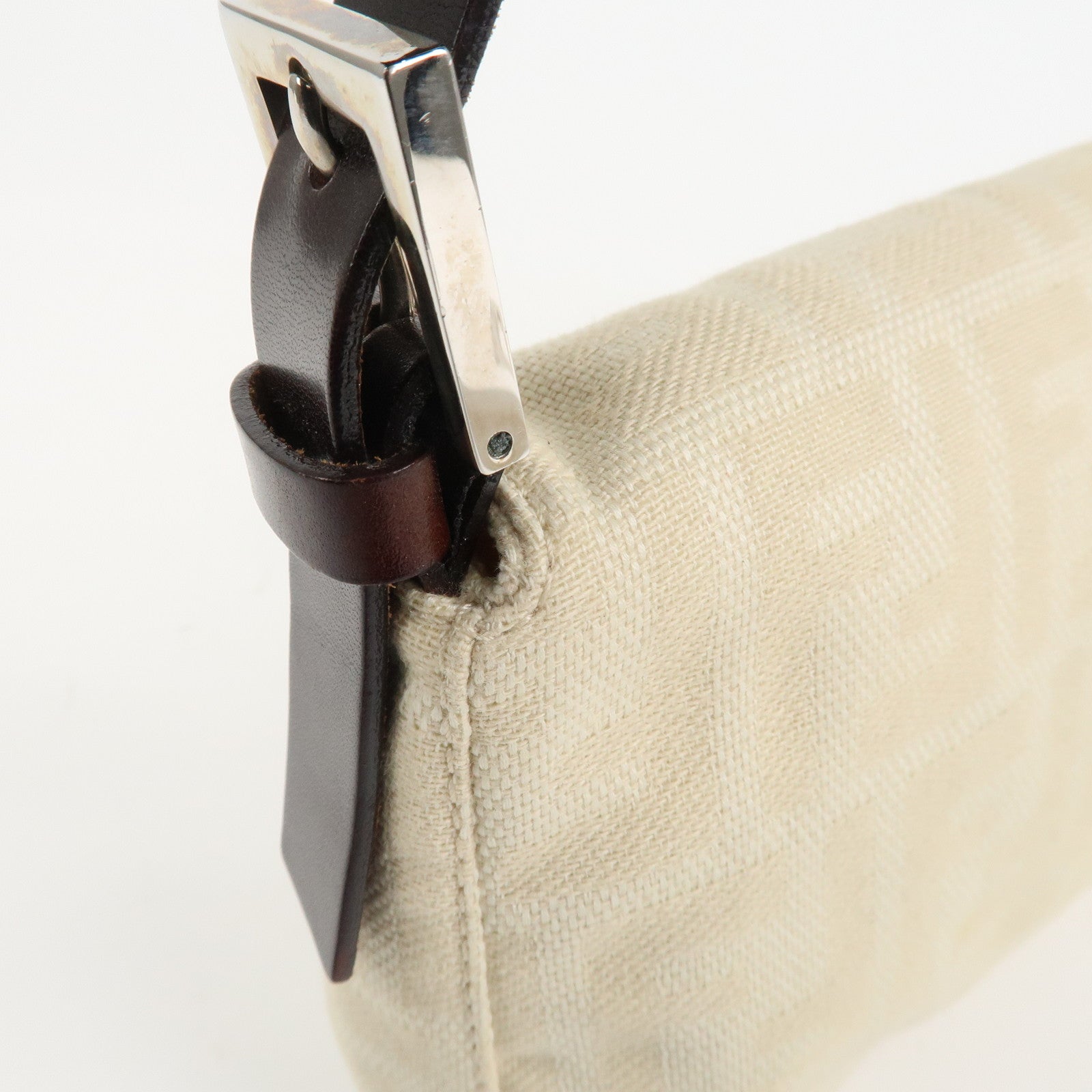 FENDI Mamma Baguette Zucca Canvas Shoulder Bag Beige White 26424 Used