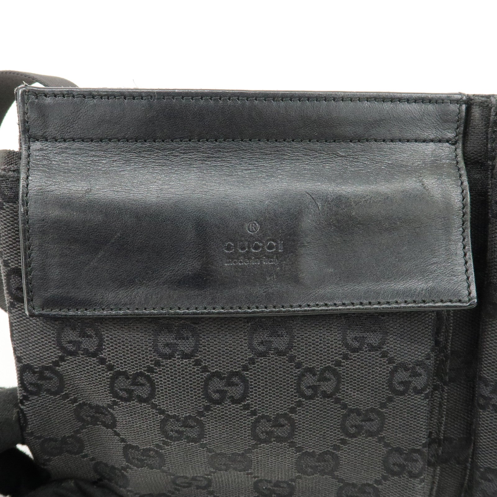 GUCCI GG Canvas Leather Waist Bag Crossbody Bag Black 28566