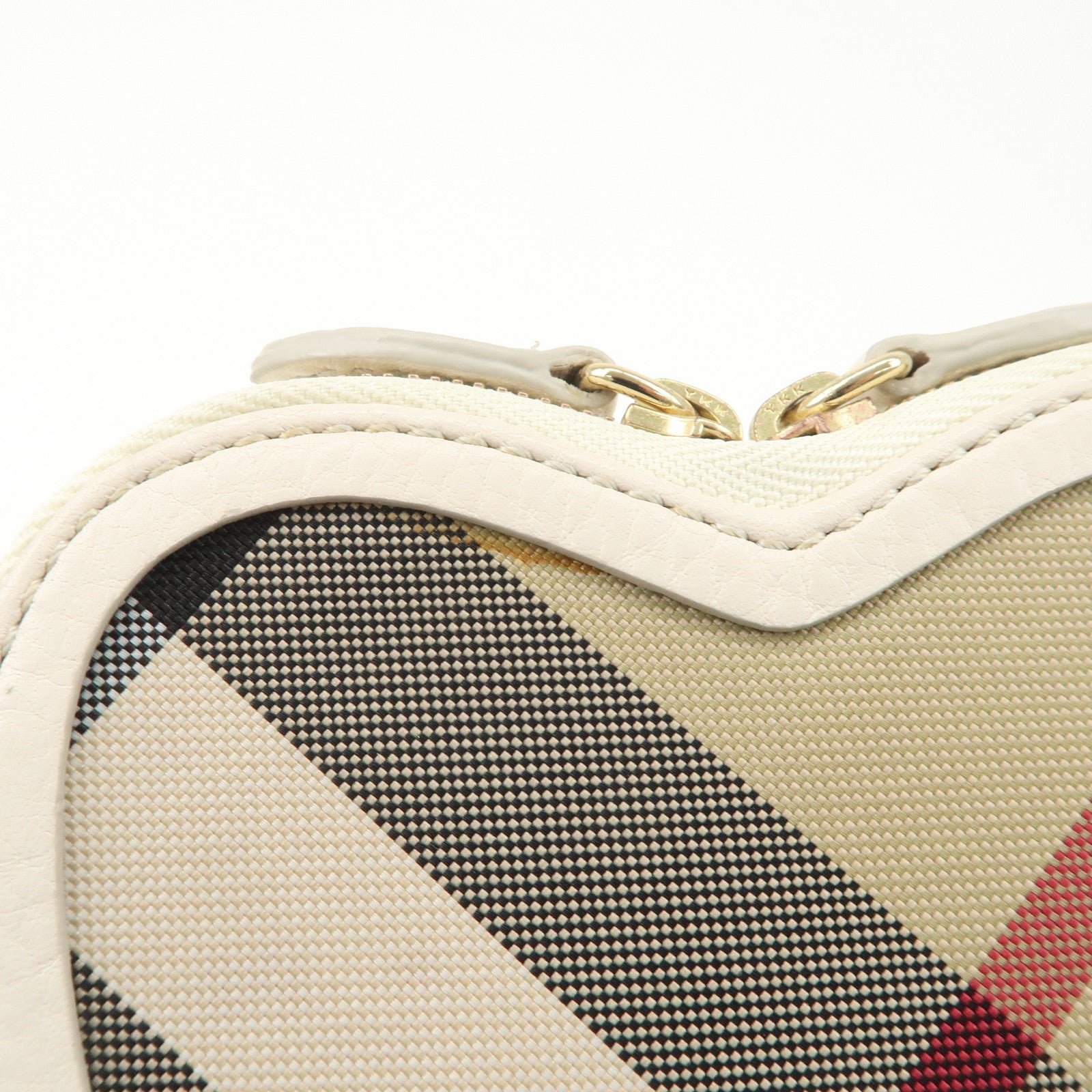 BURBERRY Canvas Leather Shoulder Pouch Nova Plaid Ivory Used