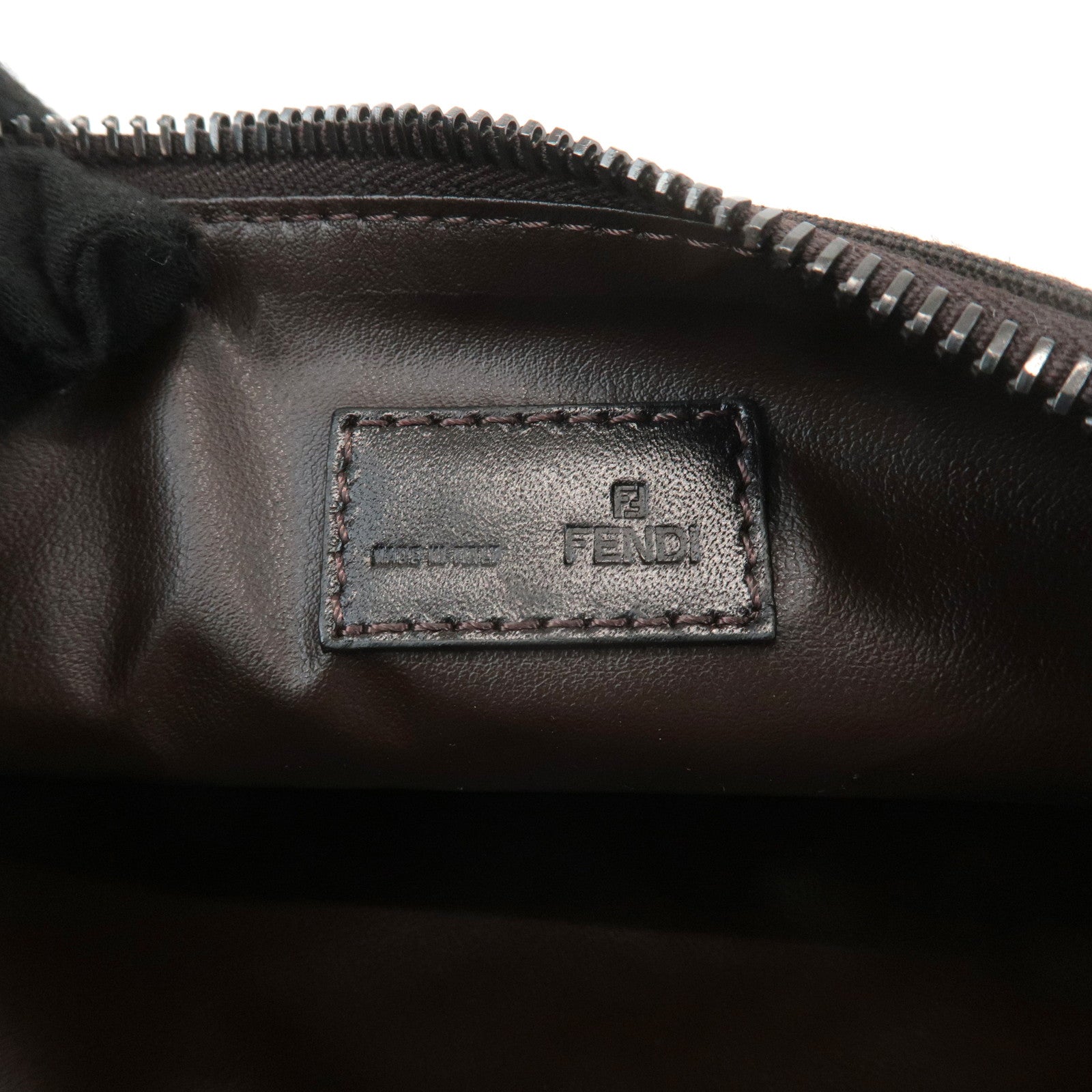 FENDI Zucchino Canvas Leather Pouch Beige Brown 7N0038 Used