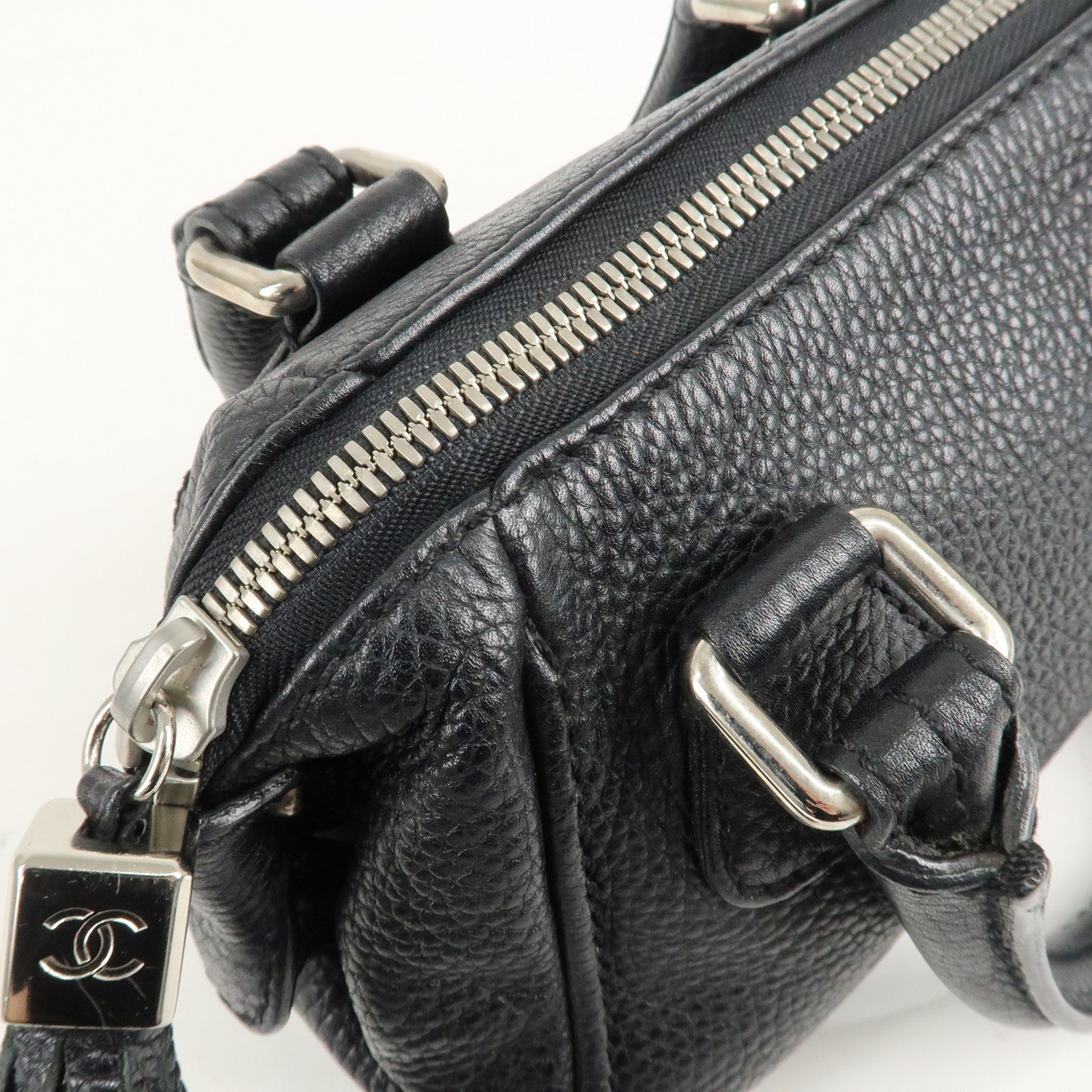 CHANEL Leather Mini Boston Bag Hand Bag Black A23050