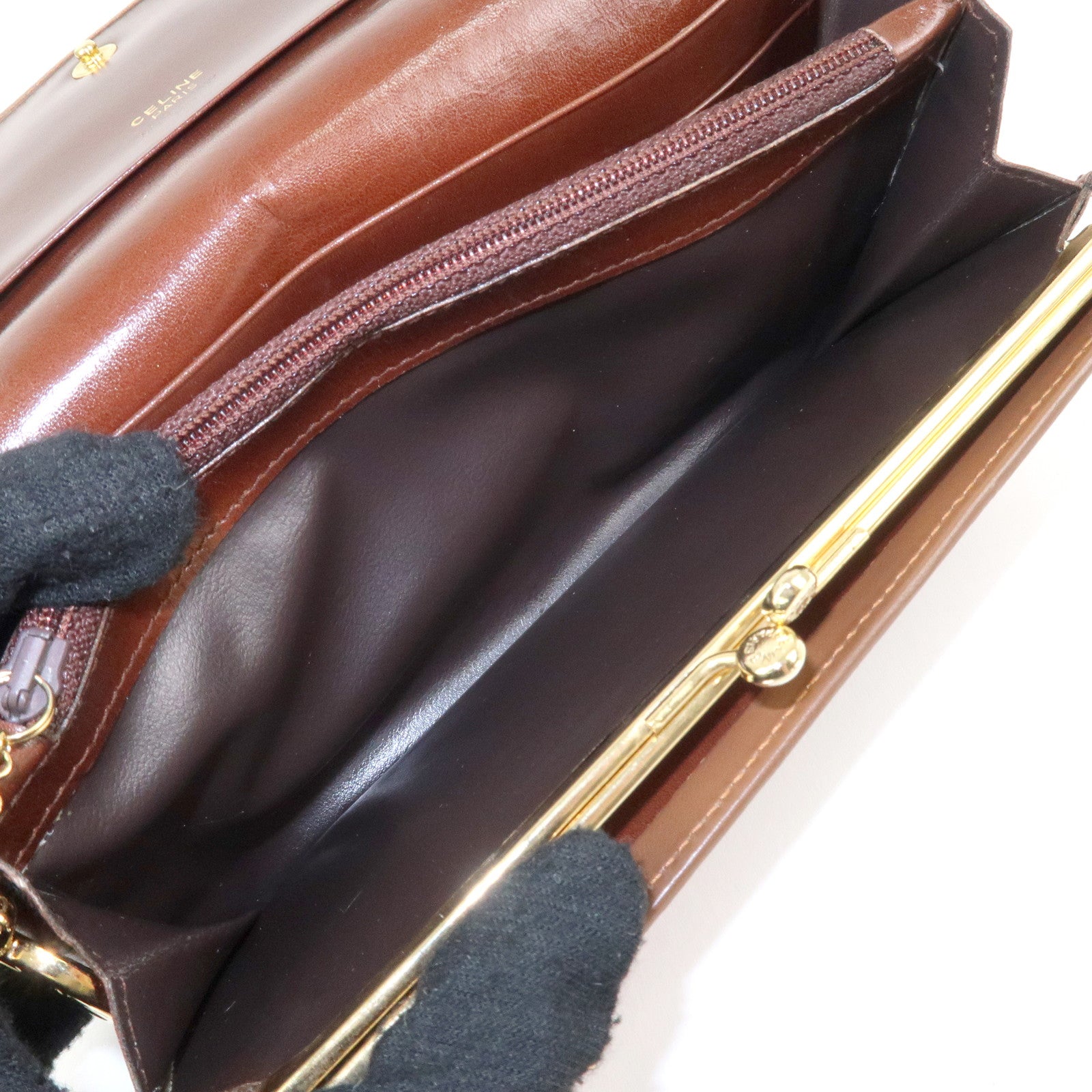 CELINE Suede Leather Patchwork Bifold Wallet Multi Color Used