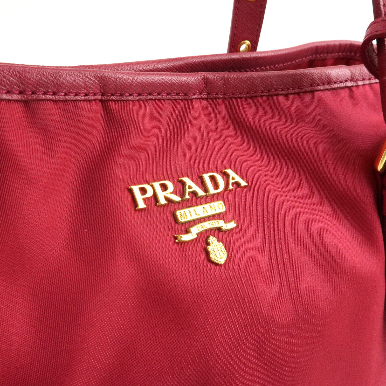 PRADA Logo Nylon Leaather Tote Bag Shoulder Bag Pink