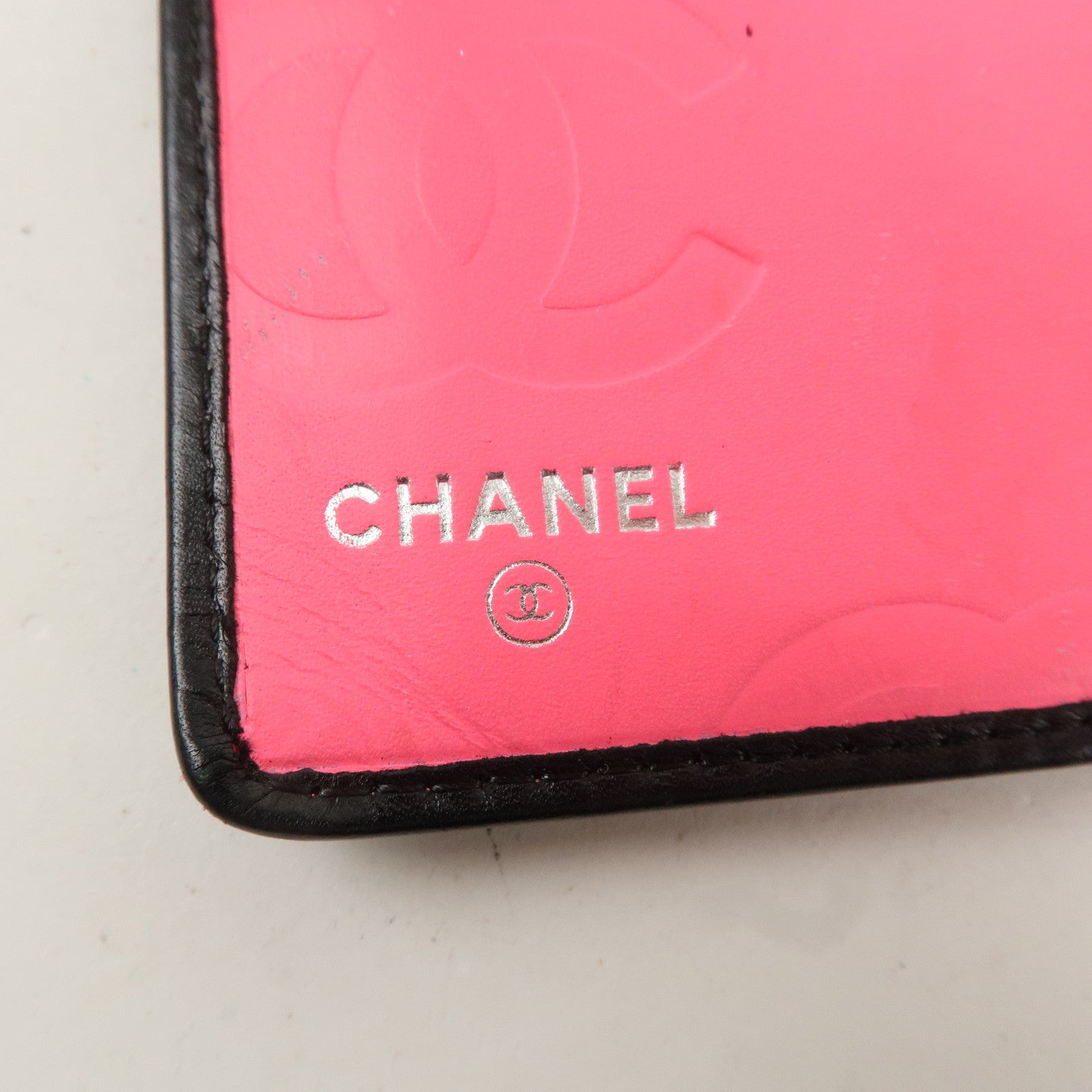 CHANEL Cambon Line Lamb Skin Bi-fold Wallet Black White A26717