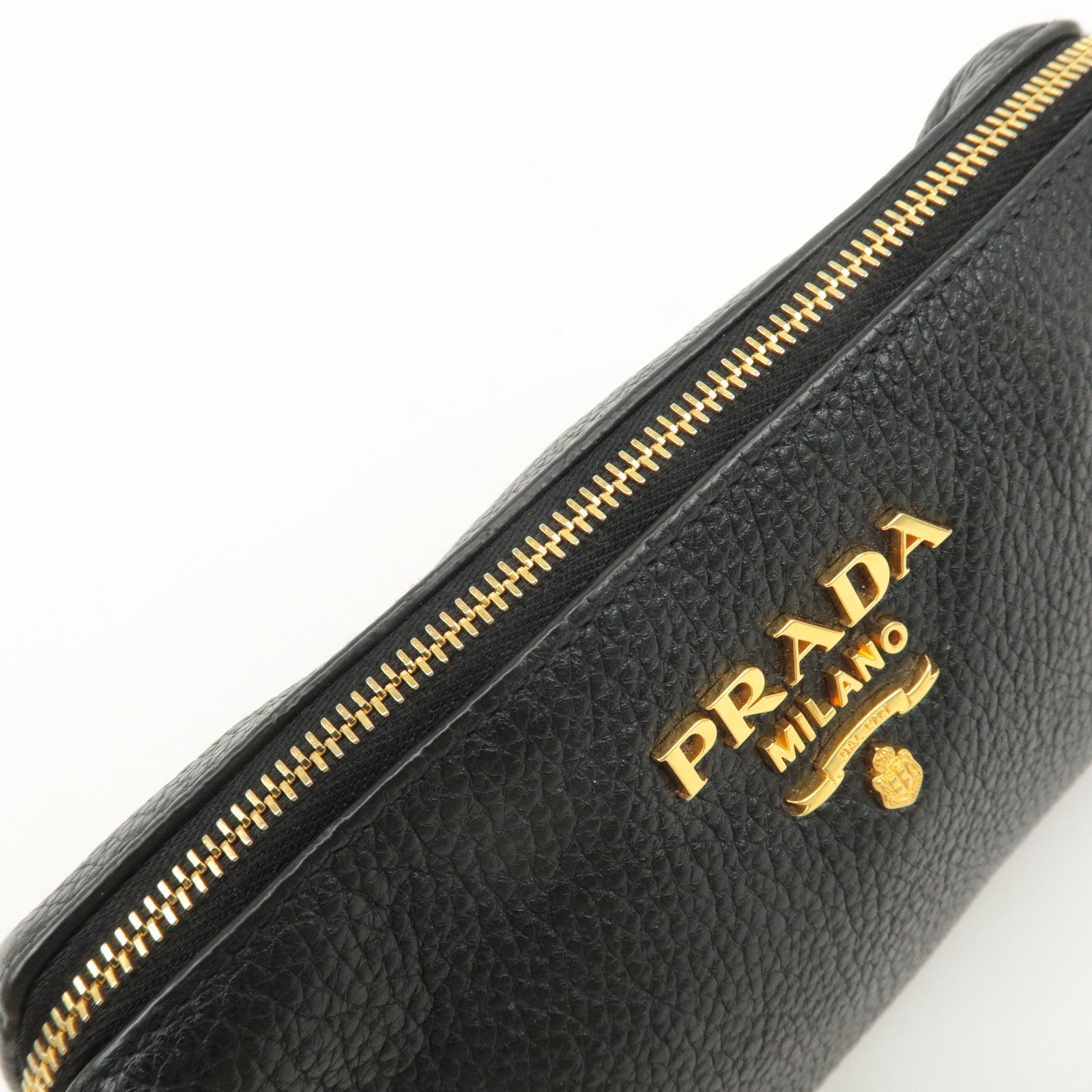 PRADA Logo Leather Pouch Cosmetic Pouch Black