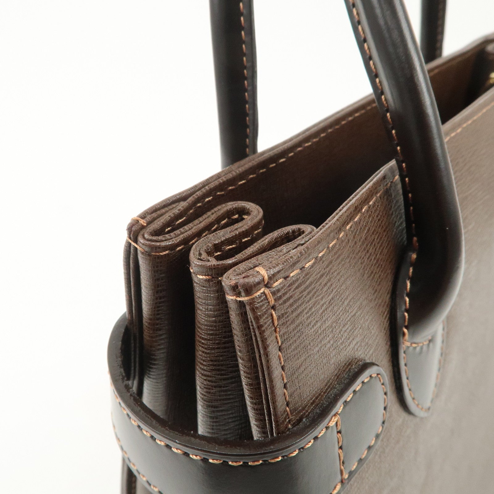 BURBERRY Leather Tote Bag Hand Bag Brown Used