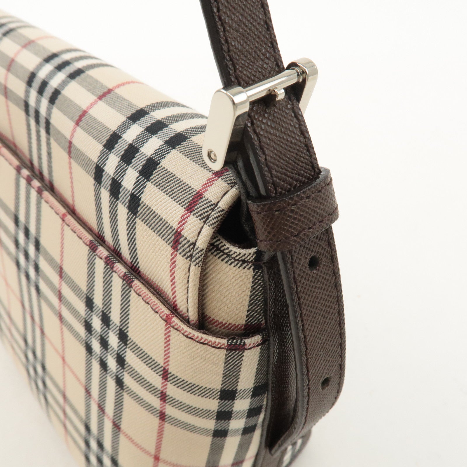 Burberry Nova Plaid Canvas Leather Shoulder Bag