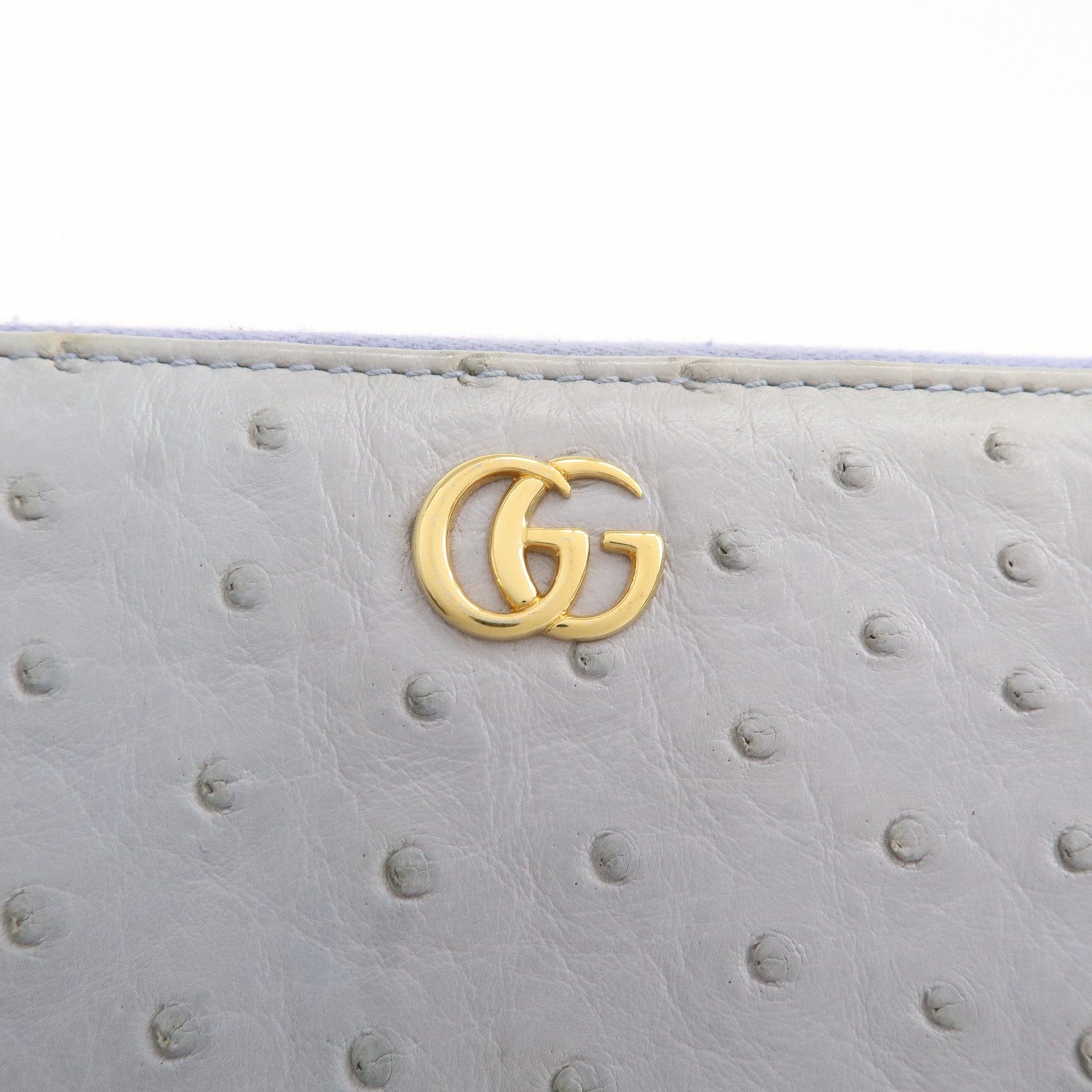 GUCCI GG Marmont Ostrich Leather Round Zippy Long Wallet 456117