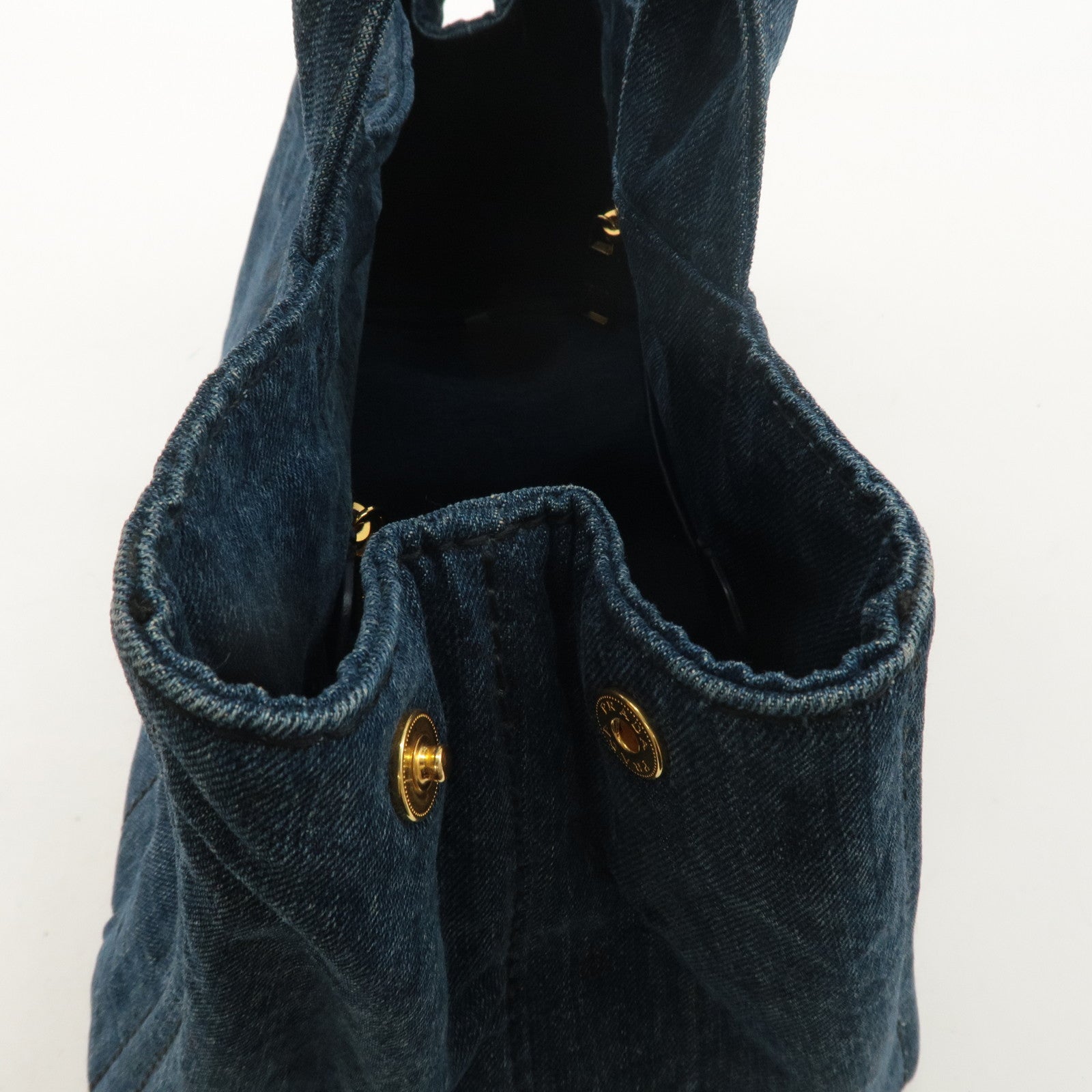 PRADA Logo Canvas Canapa Hand Bag Tote Bag Denim Blue