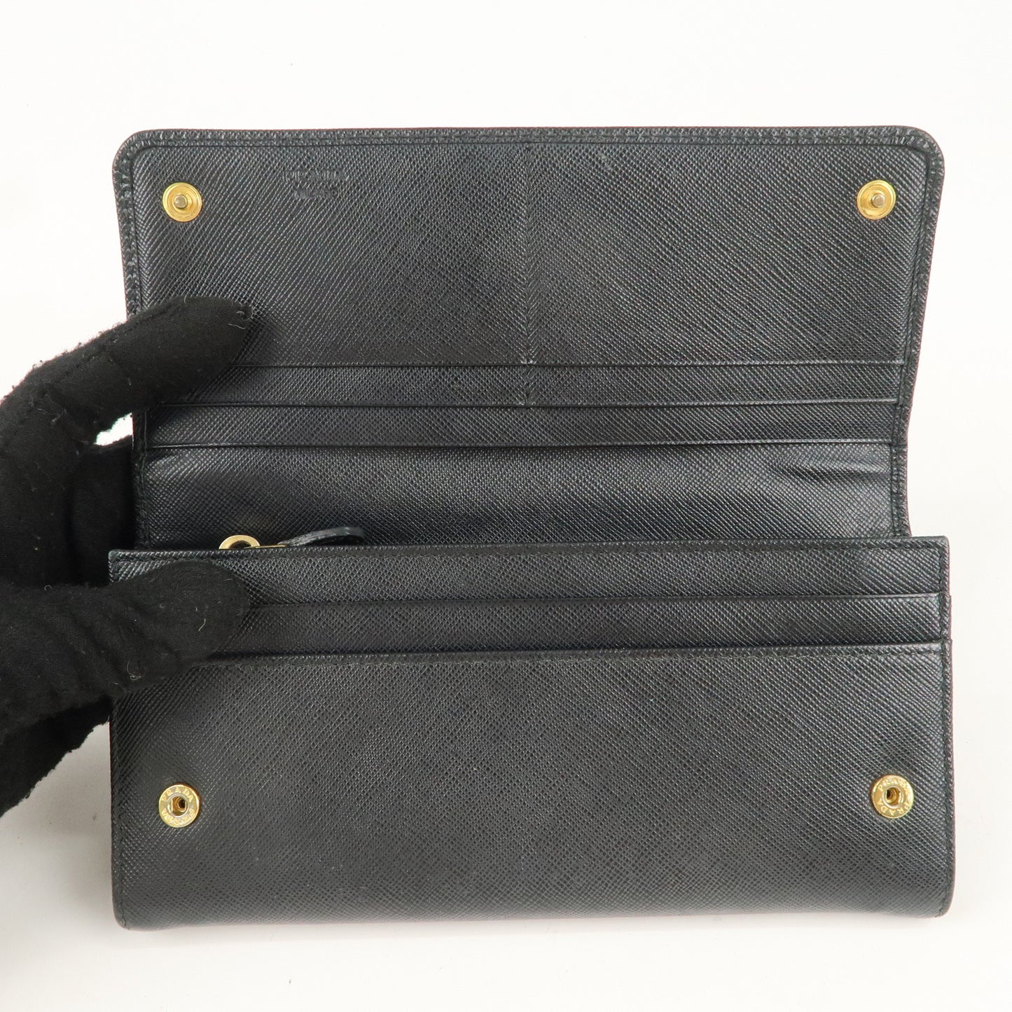 PRADA Logo Saffiano Leather Bi-fold Long Wallet Black Noir